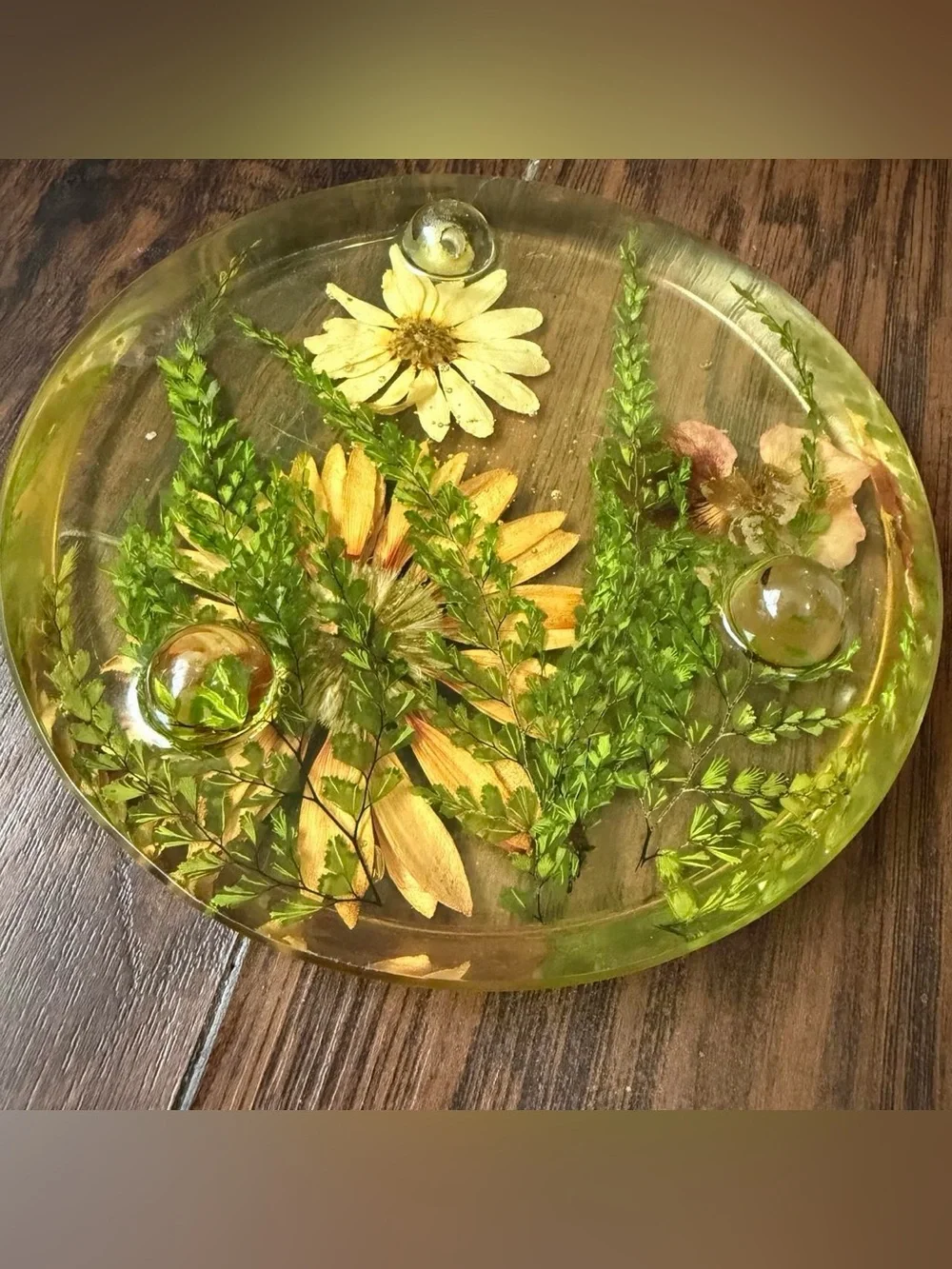 Vintage 60s 70s Footed Lucite Resin Flower Floral Trivet Paperweight Boho Earthy
